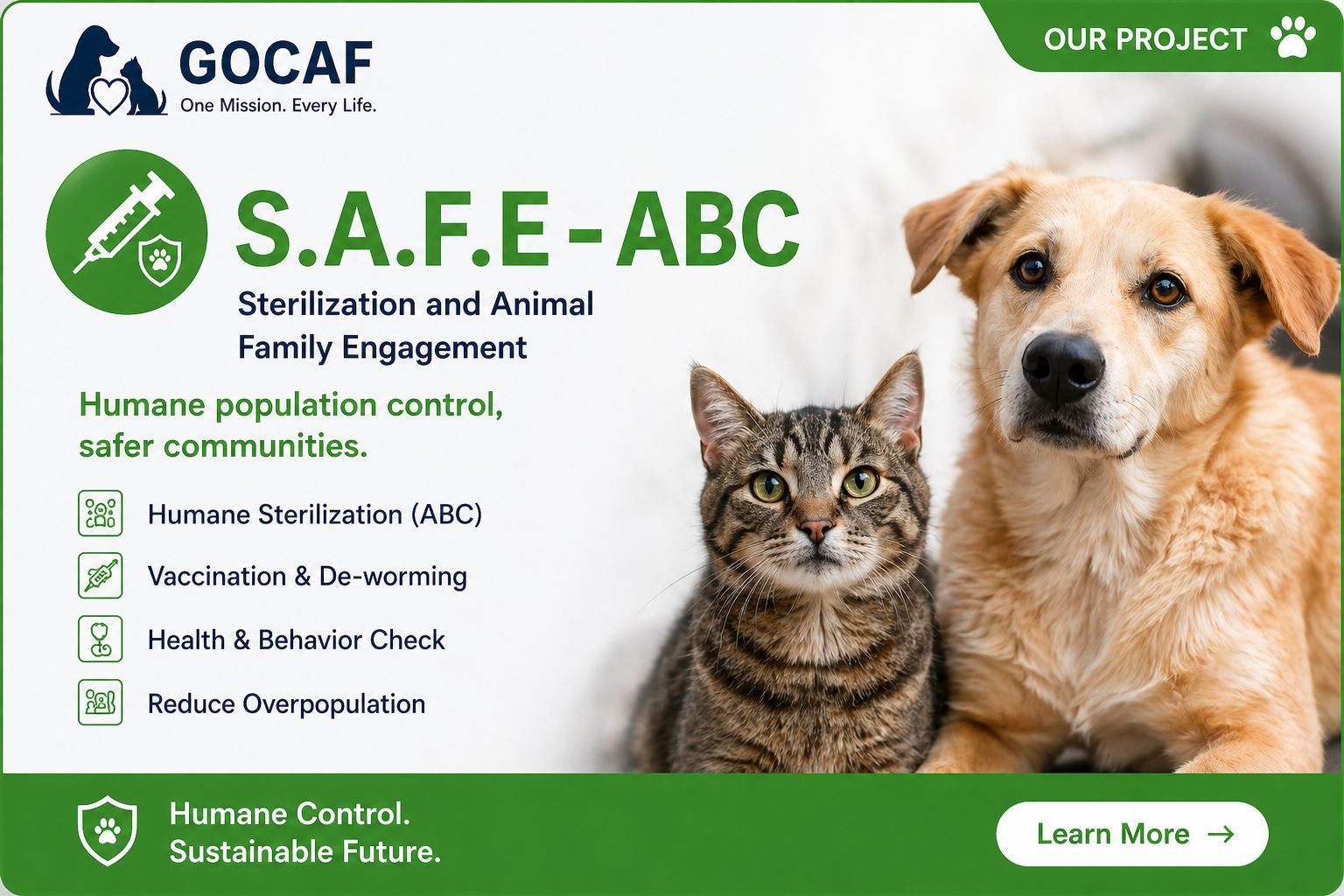 GOCAF SAFE-ABC — Sterilization and Animal Family Engagement: Mission with Dignity. Protect with Compassion.